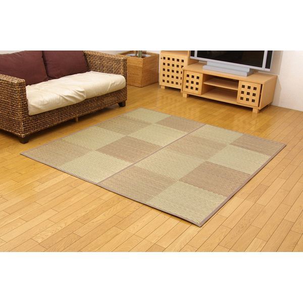 い草花ござカーペット DXパルコ裏張CP ブラウン 江戸間8畳（約348352cm） （裏：不織布） 抗菌＆防臭効果