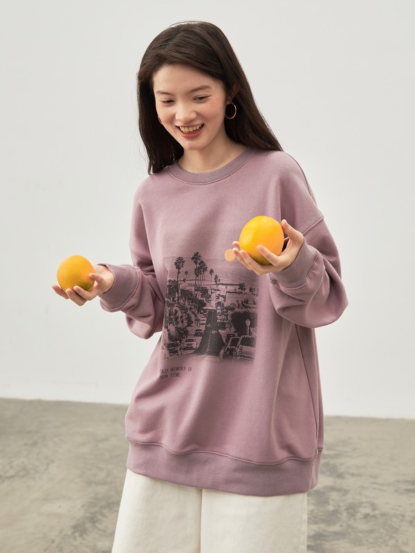 オーモント エッグタルト ホーム レトロ ラウンドネック プリント スウェットシャツ レディース 秋冬新作 ゆったり カジュアル トップス