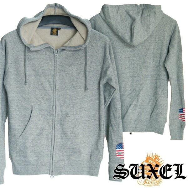 セール SUXEL サクエル メンズ ジップアップ パーカー 長袖 グレー スカル フーディー 411 フォーダブワン 雑誌 掲載 ブランド ストリート HIPHOP ウェアー B系 服 ダンス