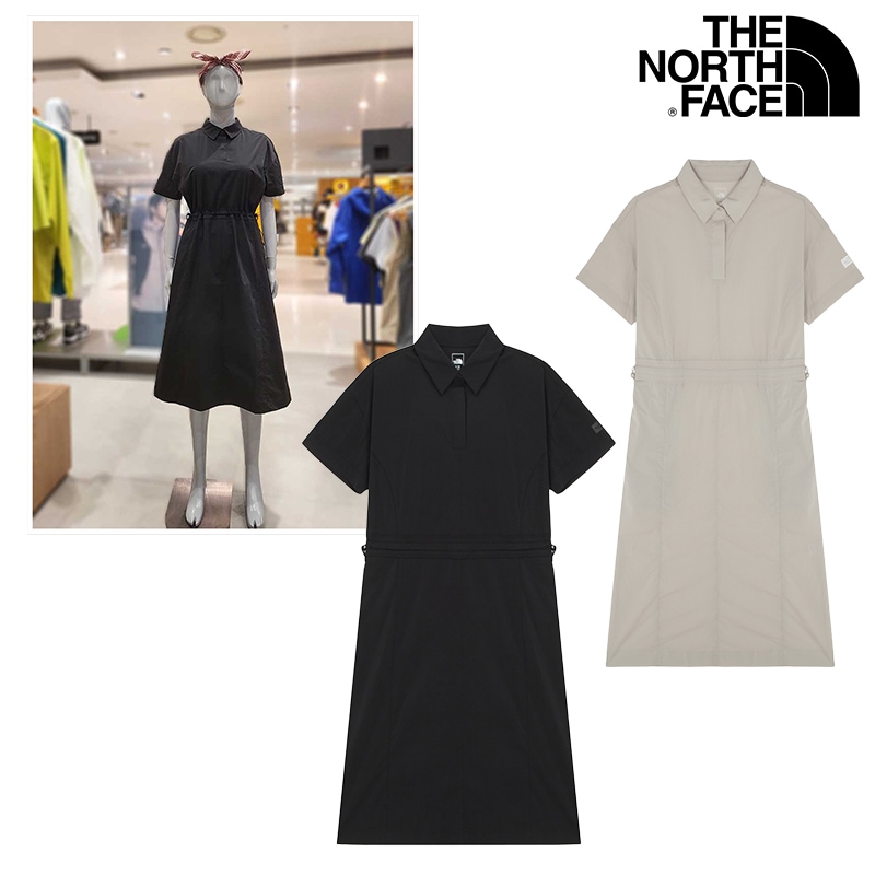 NT7ZR32 WS FROST ONEPIECE 韓国 ノースフェイス ワンピース レディース 半袖 冷感素材 ウエストストリング ロング ラウンド Tシャツ 夏 レディース