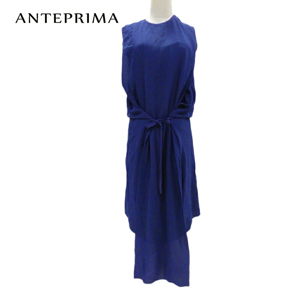 ワンピース インナー付き ノースリ 38サイズ ネイビー 中古