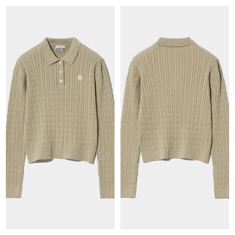 【SATUR】 (W) WINSOME BASIC CABLE COLLAR KNIT : ORGANIC BEIGE
