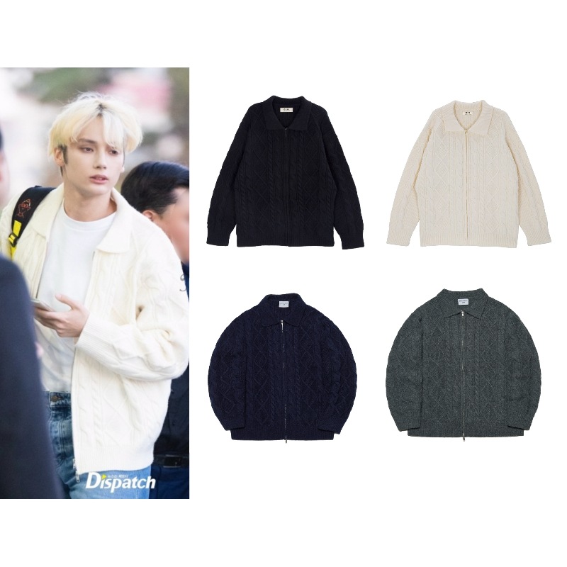 【TXT ヒュニンカイ着用】COLLAR CABLE KNIT ZIPUP