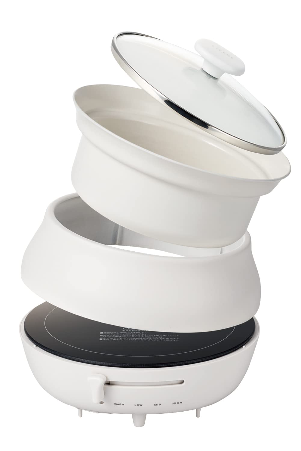 エレコム IHクッキングヒーター 専用深鍋付 4段階温度調整 レバー式 鍋掴み付 満水容量約1.5L IH卓上調理なべ HOTDISH cocotte LiFERE ホワイト HAC-IH01CWH