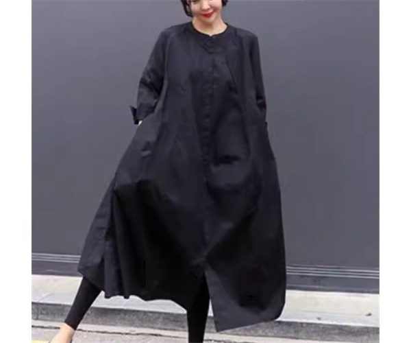 レディース ワンピース シャツワンピ ロング 長袖 ラウンドネック Aライン 綿 コットン 大人可愛い シンプル カジュアル レトロ ラフ ルーズ 存在感 ナチュラル リラックス シック 優しい