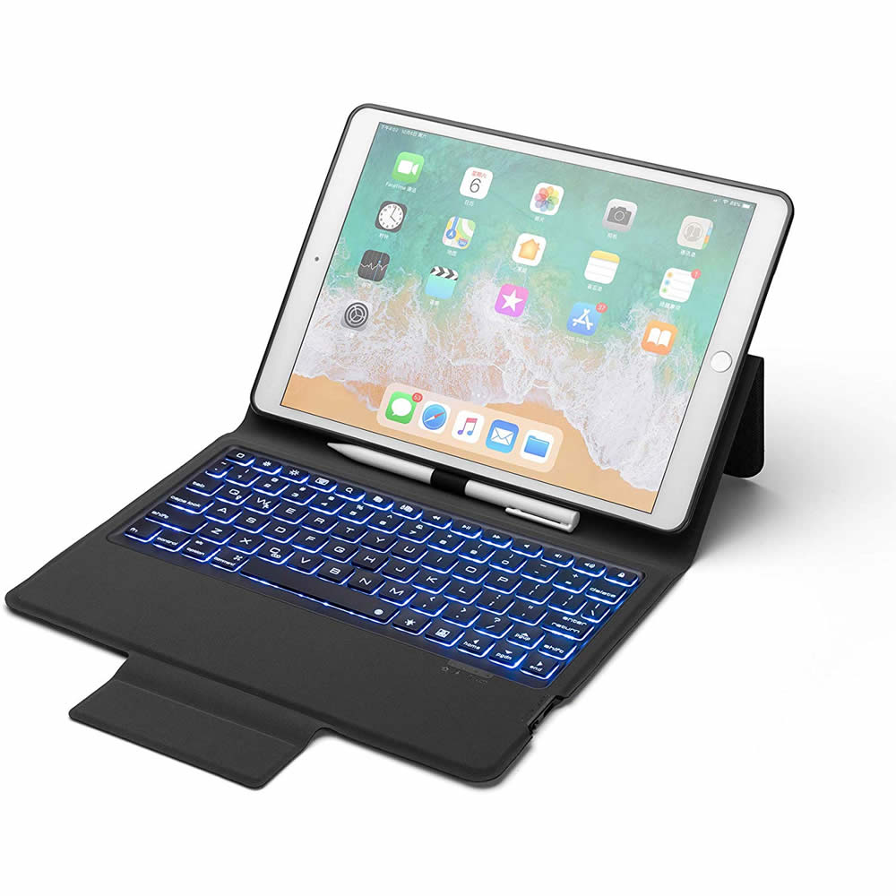 7色LEDバックライト 2019 iPad 10.2インチ第七世代 Bluetooth キーボード ペンホルダー収納 超薄TPUケース 兼スタンド兼カバー 超軽量