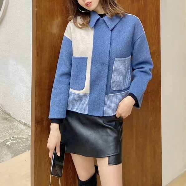 レディース ジャケット 羽織り コート ブレザー アウター 切り替え アシンメトリー ウールタッチ ミドル丈 ステンカラーインスタ映え 高見え 可愛い かわいい かっこいい カジュアル 大人 lout