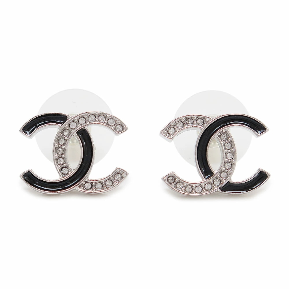 ピアス レディース スタッドピアス アクセサリー ココマーク CCマーク ラインストーン シルバー＋ブラック ABF806 B20581 U0944