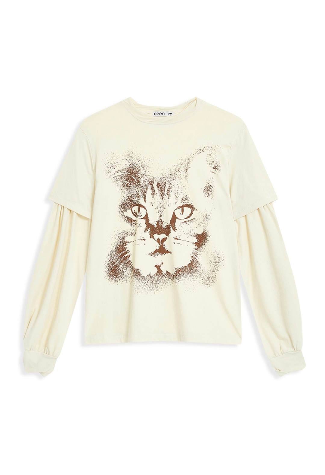 【OPEN Yy】 LAYERED CAT T-SHIRT : CREAM