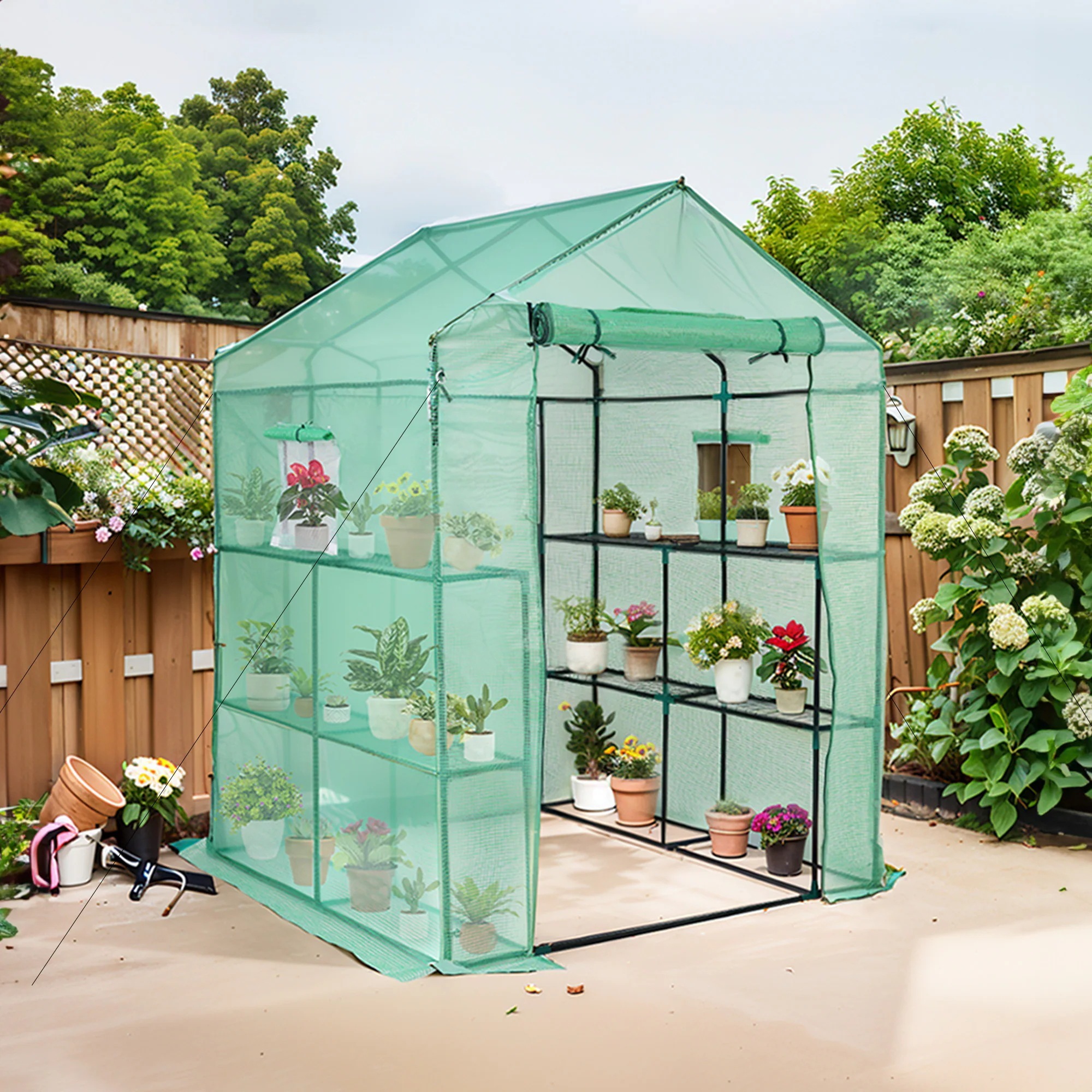 1711ビニール温室 大型 2枚カバー付き143*142*196CM 温室 左右2段 ベランダ 家庭用 ビニールハウス 家庭菜園 ガーデンハウス フラワーハウス ラック ビニール カバー 組立式