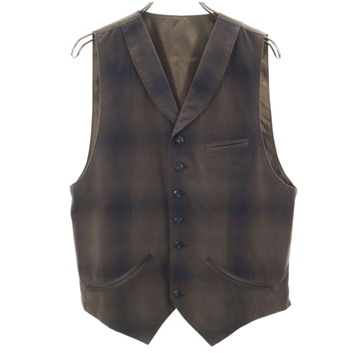 オンブレチェック ショールカラー ジレベスト 2 ブラウン メンズ 古着