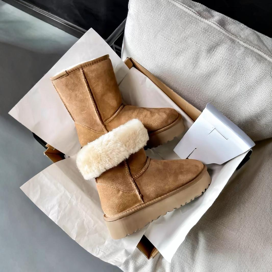 スノーブーツ 二人履き あったか 秋冬 ファース 厚底 ミッドカーフ スノーブーツ 女性用 身長アップシューズ 女性用 4,781円