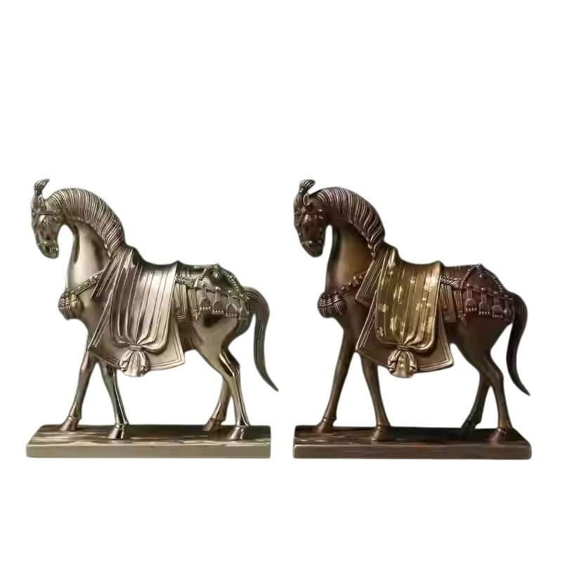 銅製美しい馬一対（黄銅・紫銅製） 9.8×9×5.2cm 馬術愛好者向けギフト 自然な部屋の装飾 シルエット彫刻 庭や家庭用アート 動物彫像