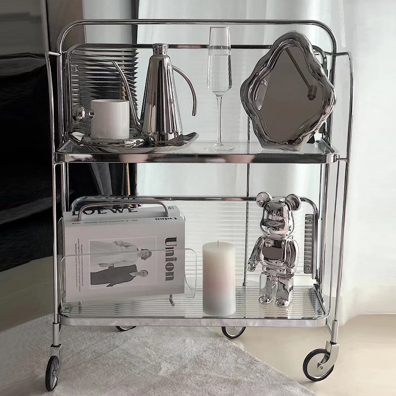 透明なガラスの折りたたみカート ラック モバイルコーヒーテーブル 韓国インテリア雑貨
