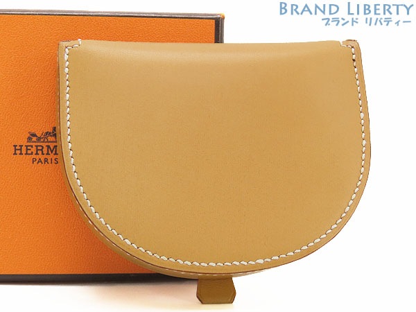 激レア未使用エルメスブルゴーニュ半円コインケース小銭入れコンパクト財布馬蹄型ナチュラルブラウンヴァッシュ