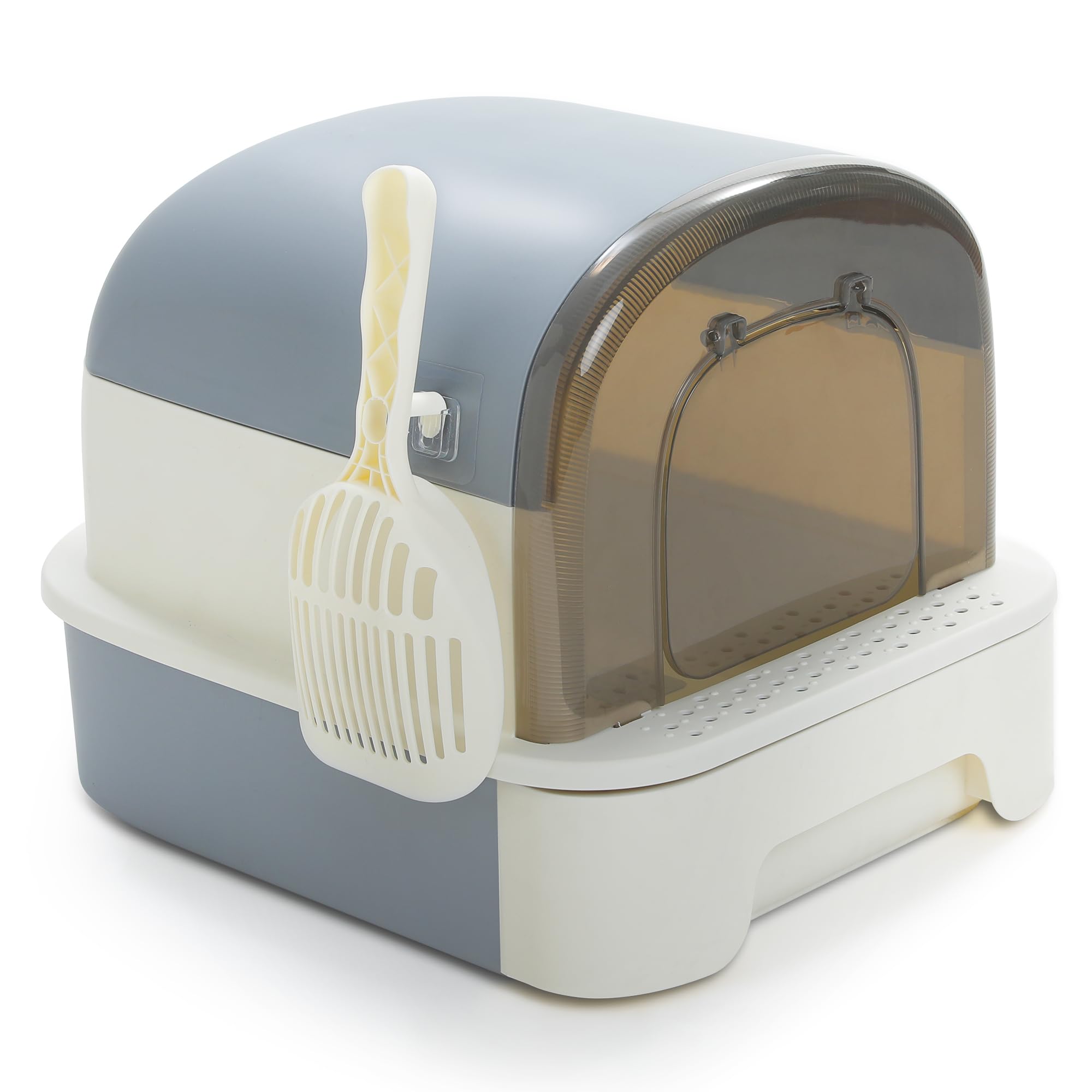 PAWZ Road 猫 トイレ 大型 本体 猫用トイレ フード付き カバー付き スコップ付き ニオイの広がり防止 砂の飛び散り防止 消臭 猫用品 お手入れ簡単 シンプル おしゃれ 人気- グレー