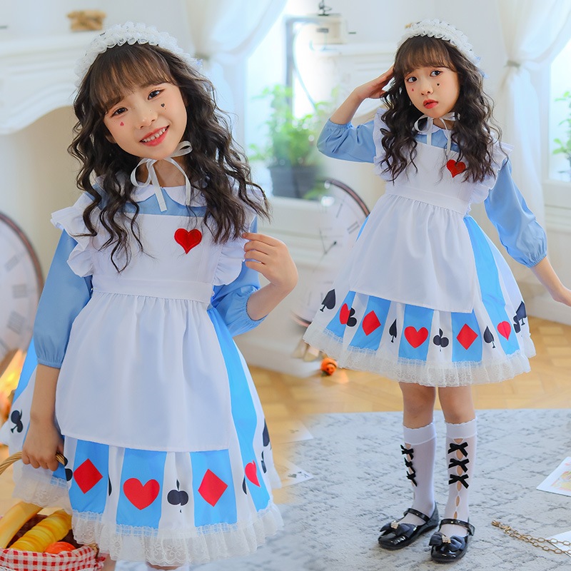 日本楽天 子供の日 ブルー 不思議の国のアリス メイドコスチューム プリンセスドレス 田園風 パフォーマンスコスチューム