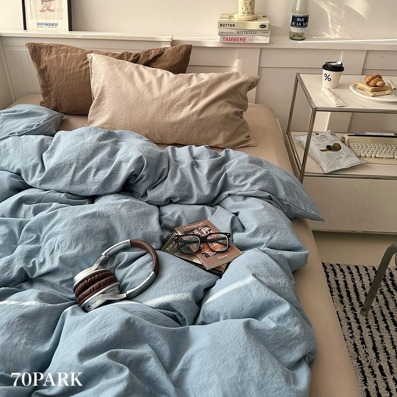 ベージュ系 ミックス カラー 無地 コットン 布団カバーセット 全2色 ベッドカバー オールシーズン シングル ダブル ベッドリネン おしゃれ 韓国 北欧インテリア 韓国インテリア 70PARK