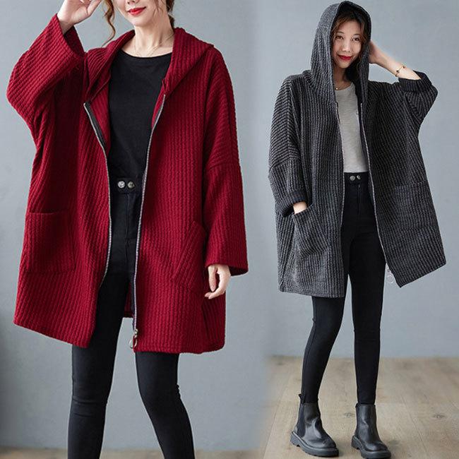 スプリングコート レディース 秋コート フード付き 40代 50代 ニットジャケット オーバーサイズ ニットパーカー 30代 コート 大きいサイズ プレゼント