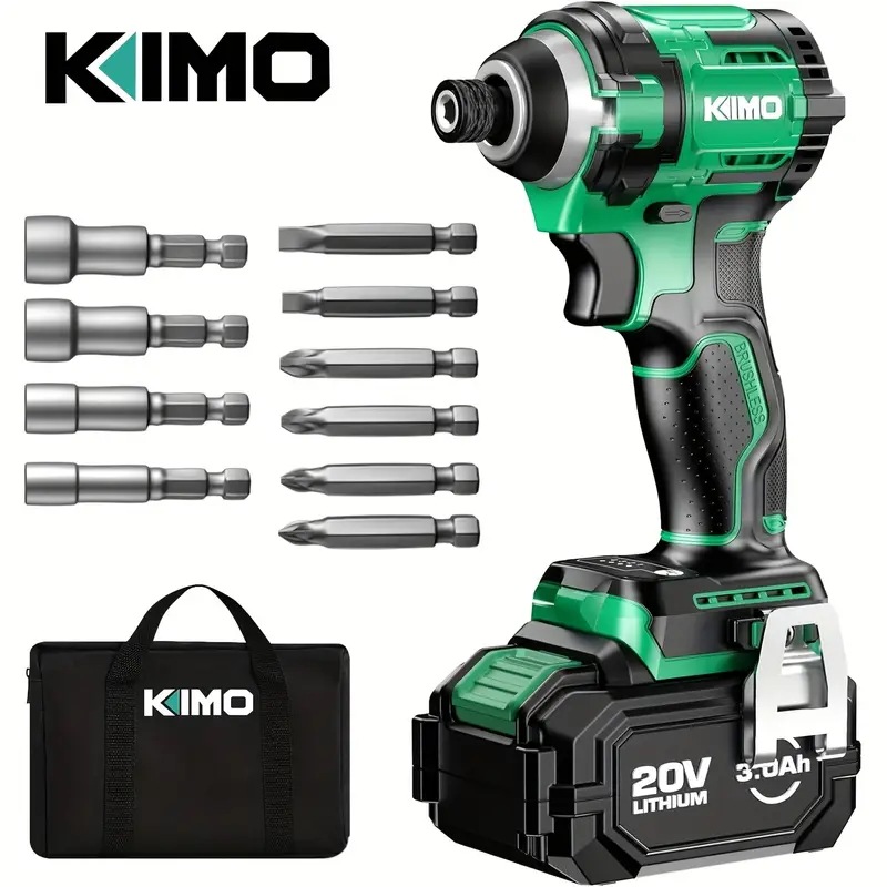 KIMO インパクトドライバービット6本とソケット4個付き20V 3.0Ahバッテリー200N・mの高速回転（3600rpm）4モードで強力なストライク（3800rpm）無段階可変速度前進お