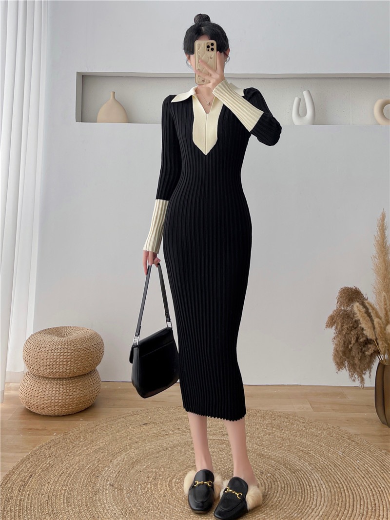 初秋の新作スリムセーターワンピースレディース秋冬コートインサイド長袖ワンピースニットロングスカートのハイレベルな感覚
