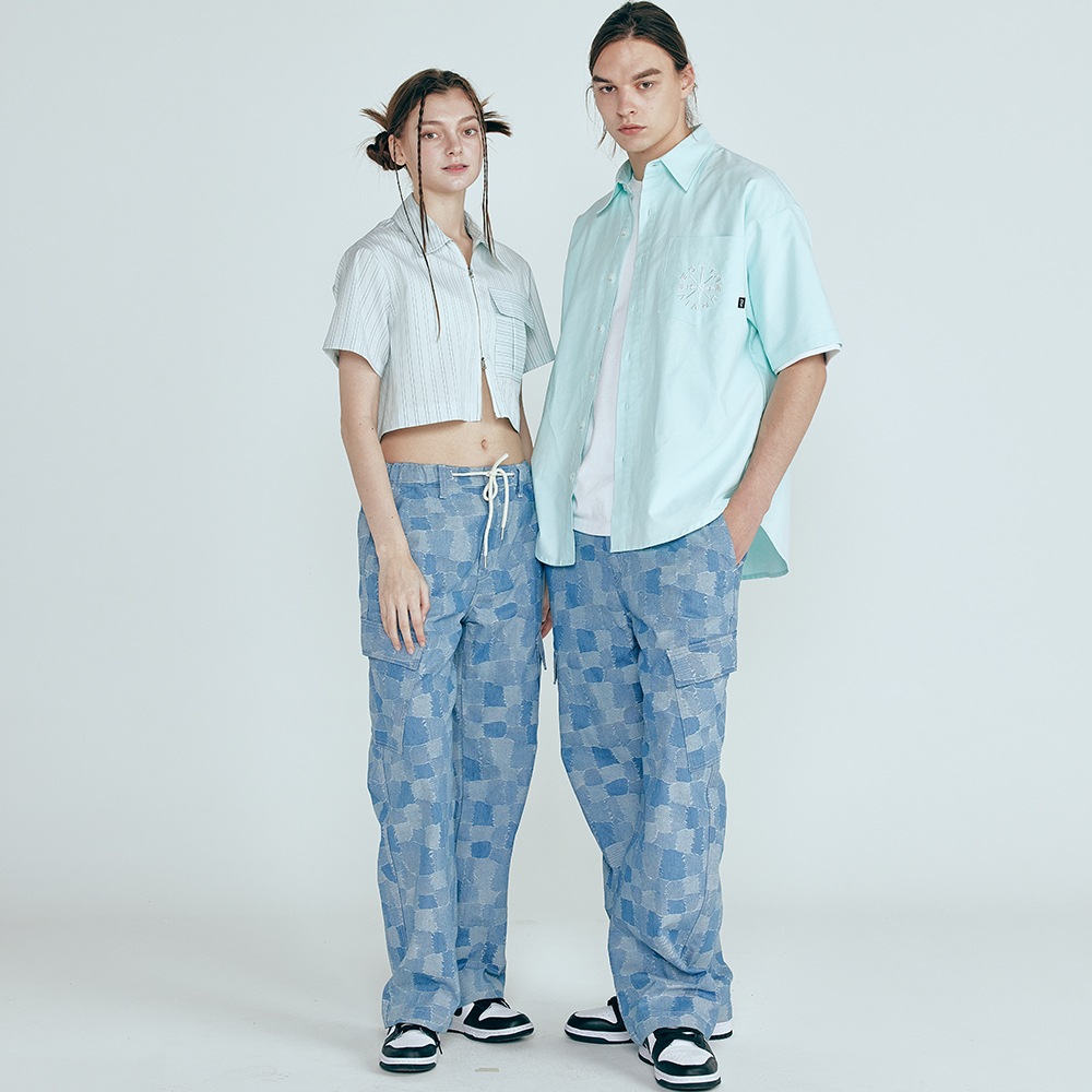 [UNISEX] [男女兼用] DENIM CARGO PANTS ユニーク柄 カーゴ パンツ