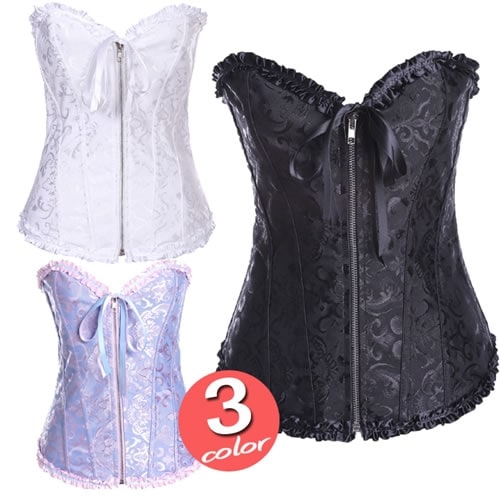 コルセット ビスチェ ランジェリー 下着 ナイトコスプレ プレイ用コス コスチューム コスプレ セクシー 制服 衣装 パーティー ハロウィン インスタ 撮影 前ファスナー仕様フリルトリミング＆ひも