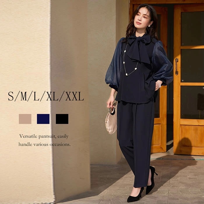 パンツスーツ セットアップ レディース 2点セット 春 秋 ビジネススーツ トップス 着痩せ シンプル カジュアル 女性らしい きれいめ お洒落 ビジネス オフィス フォーマル 通勤 OL お宮参り