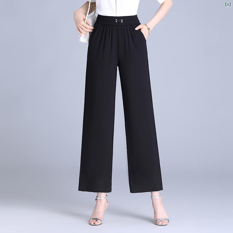 耐久性 ウエスト ワイド レッグ パンツ レディース 夏 ハイウエスト ドレープ スリム ストレート 九分丈