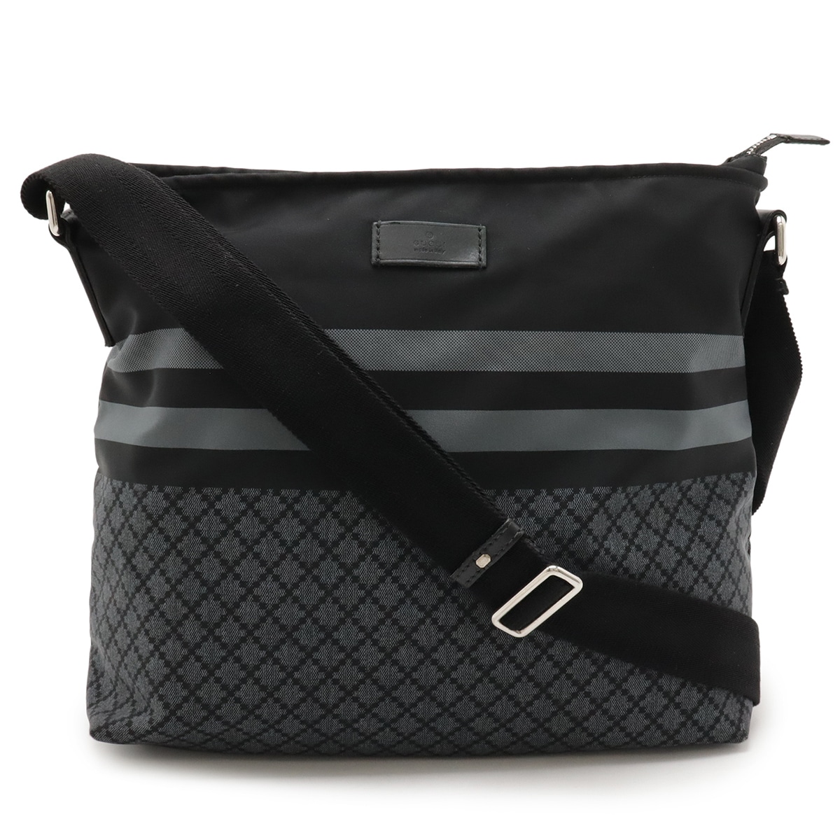 ディアマンテ ショルダーバッグ 斜め掛け ナイロン レザー ブラック 黒 グレー シルバー金具 27041