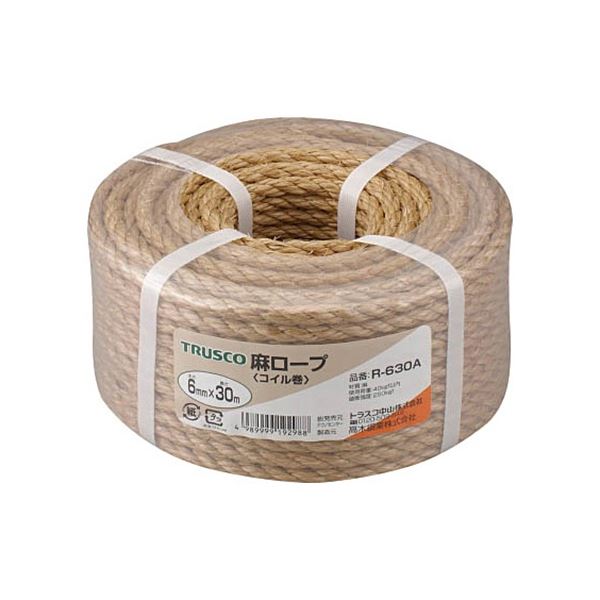 (まとめ) TRUSCO 麻ロープ φ6mm×30m コイル巻 R-630A 1巻 (×3セット)