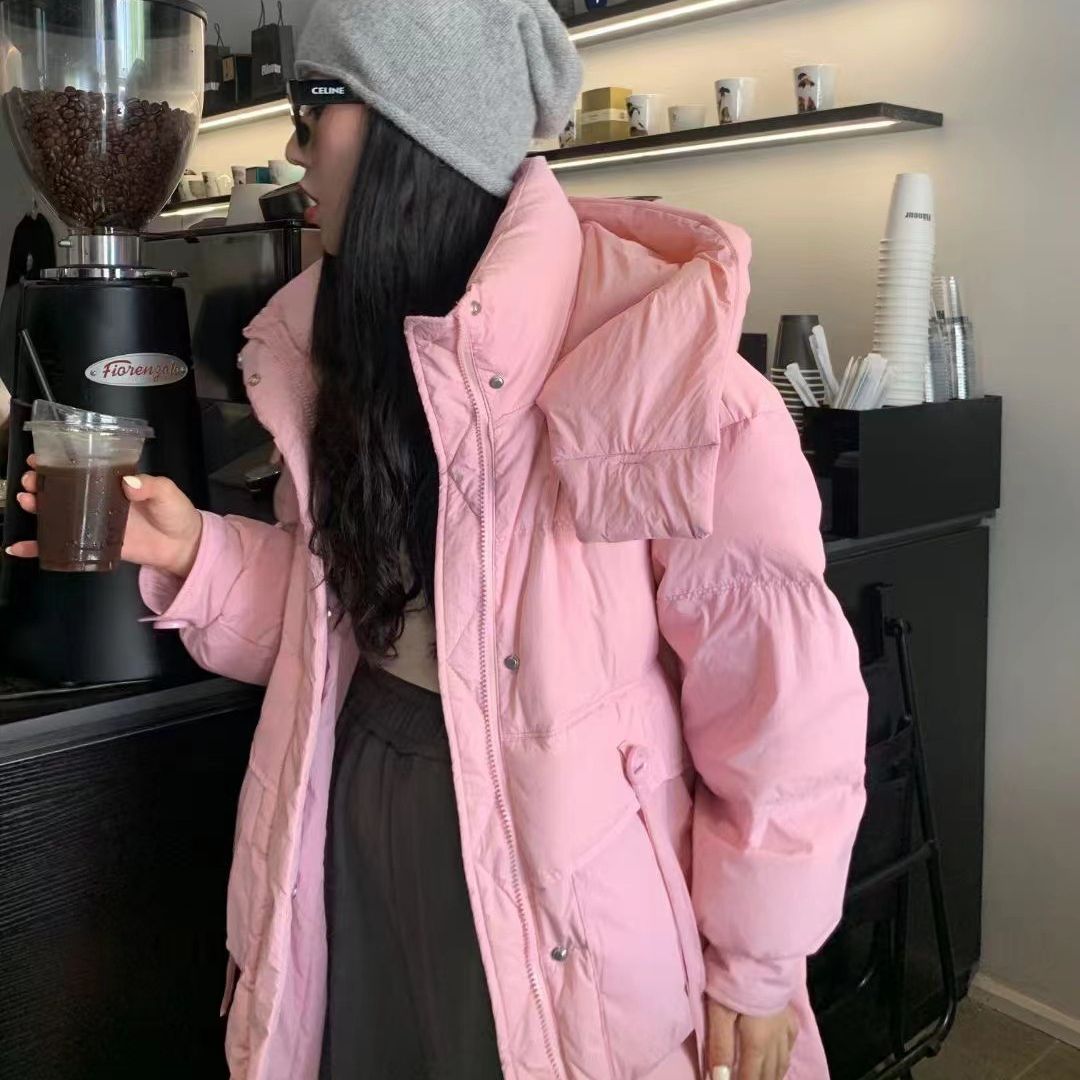 20023 韓国風ダウンジャケット レディース ミドル丈 厚手 ファッション ホワイトダックダウンジャケット