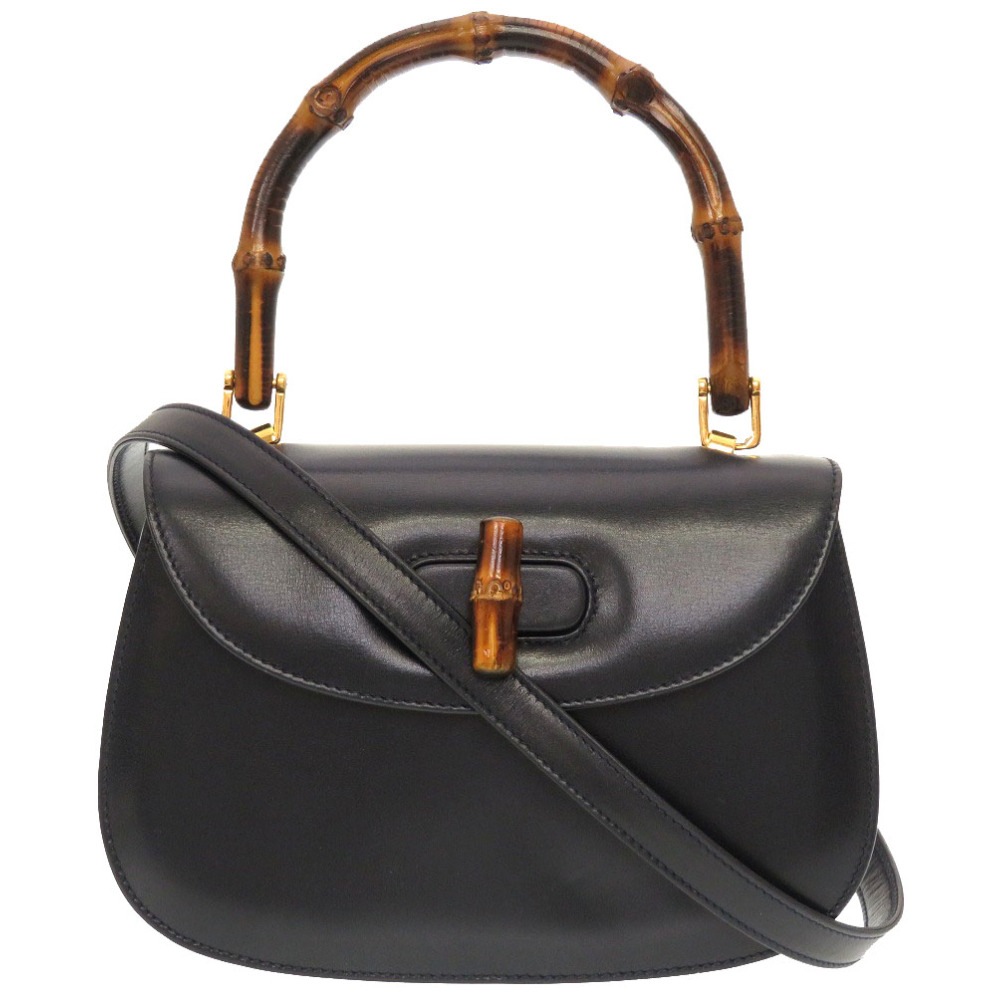 美品 000 46 0188 ハンドバッグ バンブー/レザー ネイビー 0043【中古】 レディース