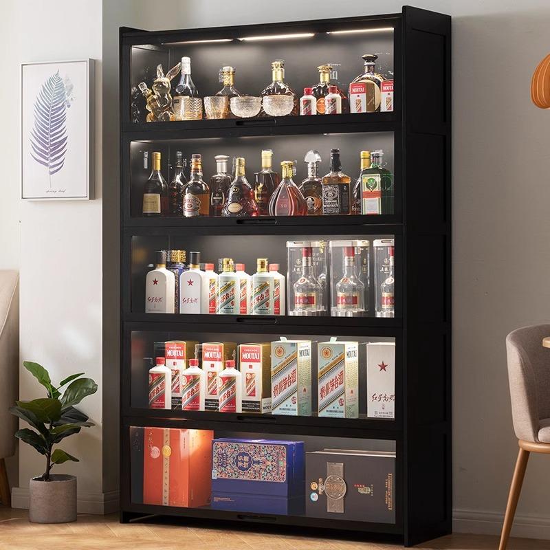 3.4.5段 ウイスキー 棚 おしゃれ お酒収納ラック 竹製 酒類貯蔵ロッカー 大容量 自立式 ワインバーキャビネット キャビネットの扉を反転 ワインラック