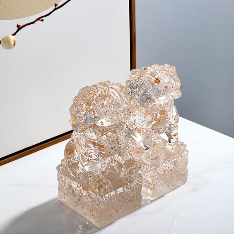 リーチおしゃれ上品金箔獅子置物　福招き獅子　卓上/玄関/本棚　贈り物プレゼント