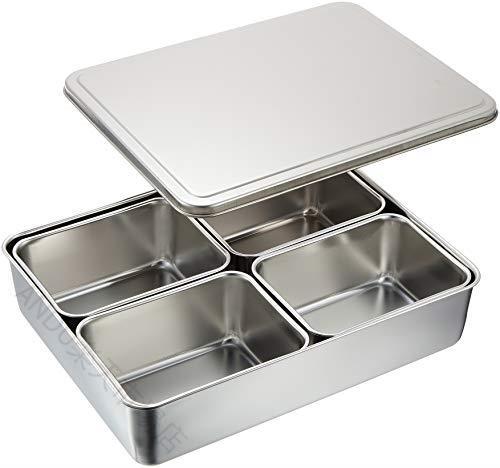 『目玉新商品』調味料 薬味入れ ステンレス 保存容器 衛生的 業務用 4ヶ入 角型 錆に強い コンパクト 便利 仕切り付き キッチン 店舗 仕込み 整理 整頓 清潔 省スペース 多用途 長持ち 丈夫