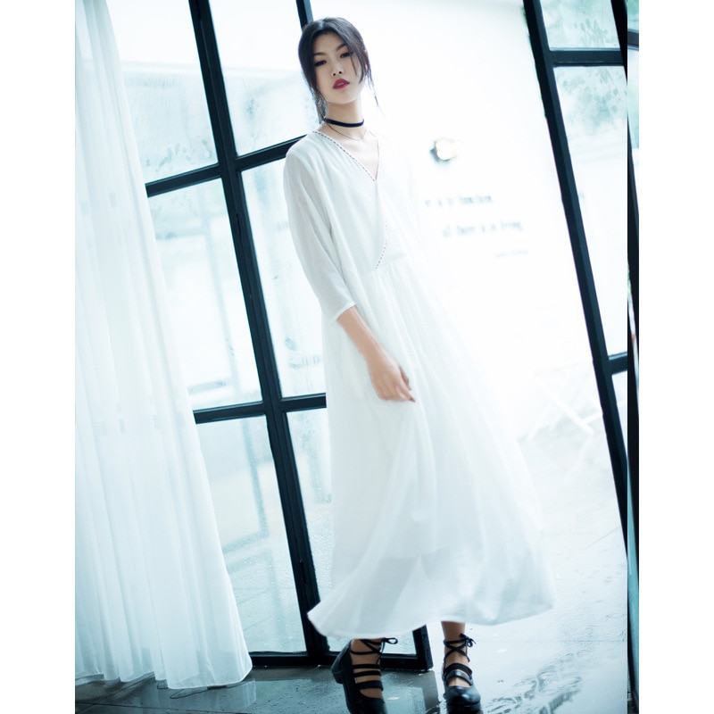 ワンピース ロング マキシ丈 夏 半袖 ドレス 韓国ファッション レディース　Vネックライン 鎖骨見せ おしゃれ 結婚式 パーティー 旅行-841 4,834円