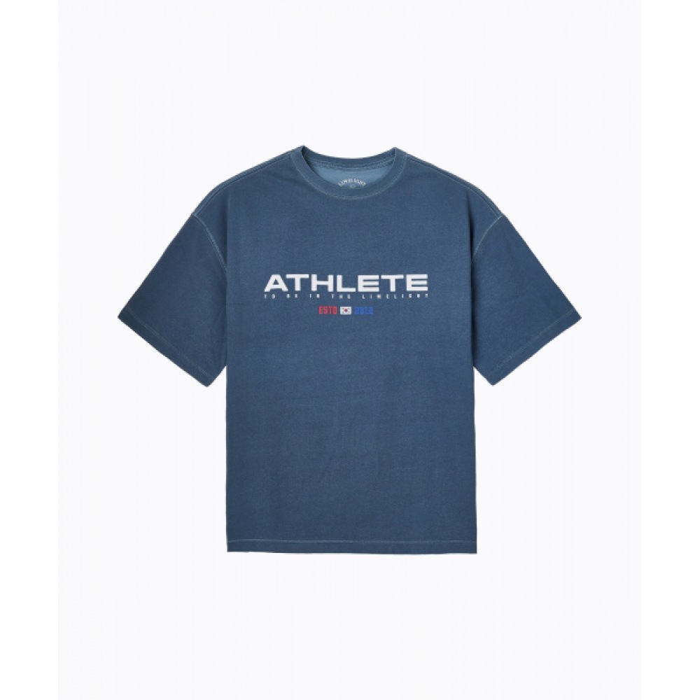 ライムライトアパレルアスリートビッグロゴクーリングオーバーサイズ Tシャツ (ブルー/ホワイト)