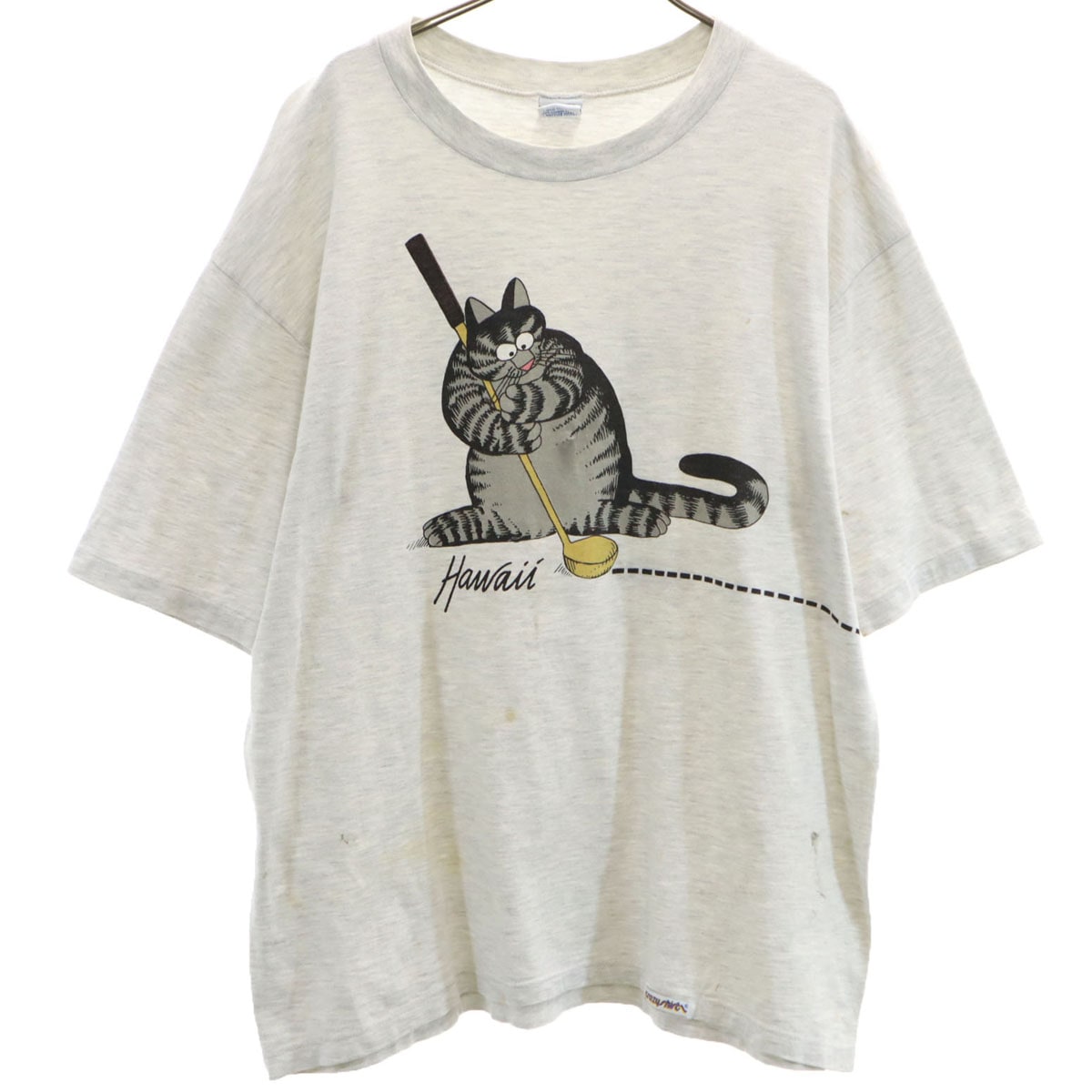 Crazy Shirt クレイジーシャツ 90s USA製 オールド ネコ プリント 半袖 Tシャツ L ライトグレー メンズ 古着