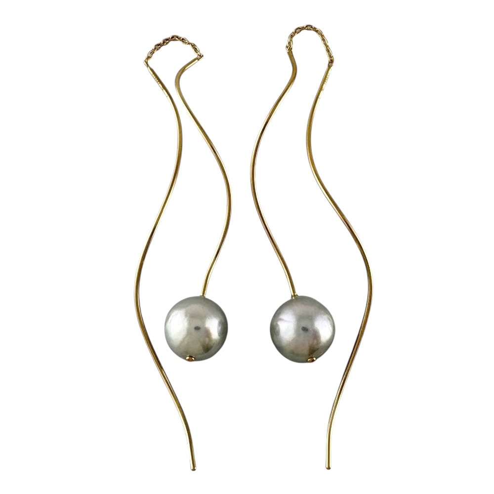 タサキ アメリカンピアス ロングピアス ピアス 18金 K18イエローゴールド パール TASAKI 中古 美品