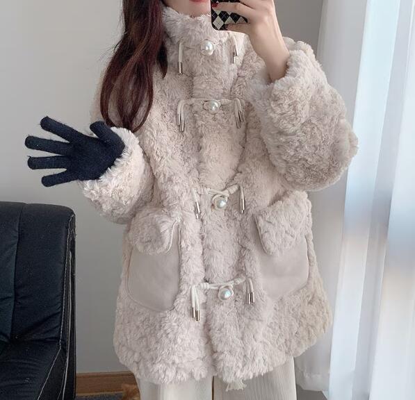 ラムズウール 厚手 レディース 綿入れ セミロング アウター コート