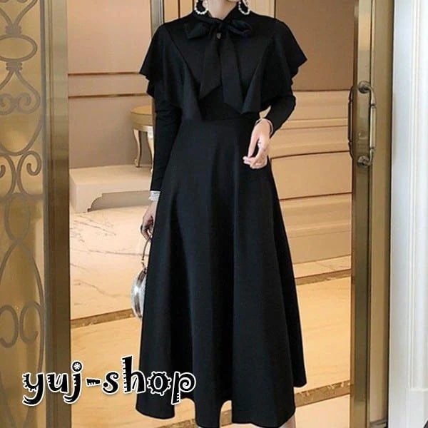 ワンピース レディース フレア きれいめ フォーマルワンピース 結婚式 ロングワンピース ドレス 長袖 Aラインワンピース パーティードレス 入学式