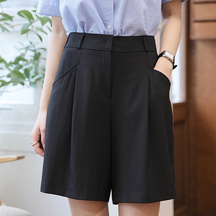 [韓国ファッション] レディース用 裏バンディング ステッチ ワンピンタック プリーツ スパン ショートパンツ 5,486円