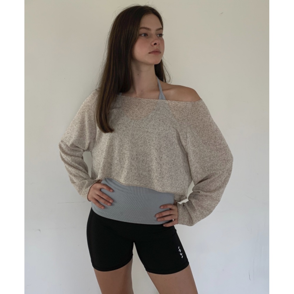 INJIACTIVE リネンクロップトップベージュ