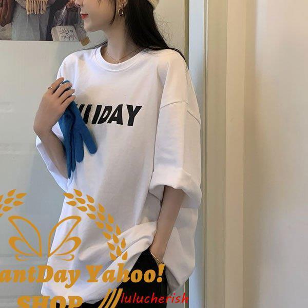 Tシャツ レディース 英字ロゴ トップス 半袖 チュニック カジュアル シンプル かわいい 黒 ブラック 白 ホワイト