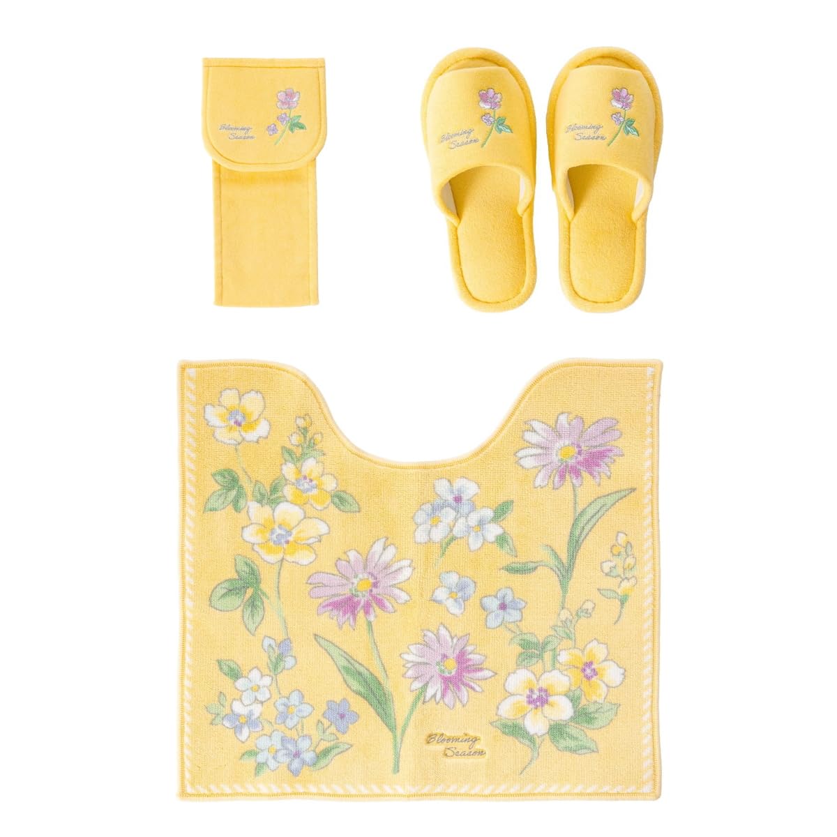 トイレマット 3点 セット 日本製 北欧 おしゃれ イエロー ペーパーホルダーカバー スリッパ 金運の黄色 風水 トイレマットセット 3点セット マット オカ ブルーミングシーズン