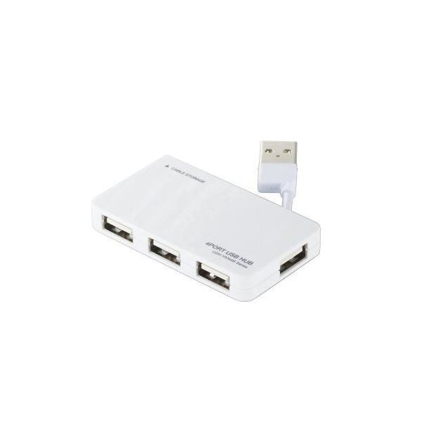 まとめ)エレコム USB2.0ハブ(ケーブル収納タイプ) U2H-YKN4BWH