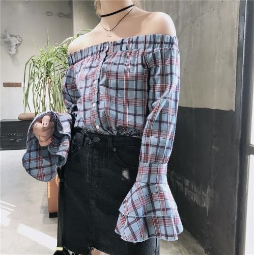 2147.フリル袖 オフショルダー トップス(ブルー)