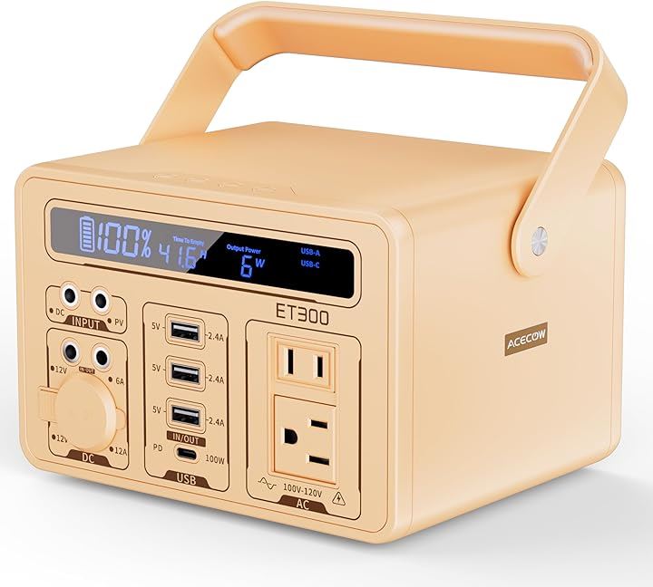 ポータブル電源 小型 298Wh ポータブルバッテリー BMS電池保護 6倍長寿命 純正弦波 耐久金属外装 軽量3.5kg 無音 5つの充電方法 ET300( カーキ色, Small)