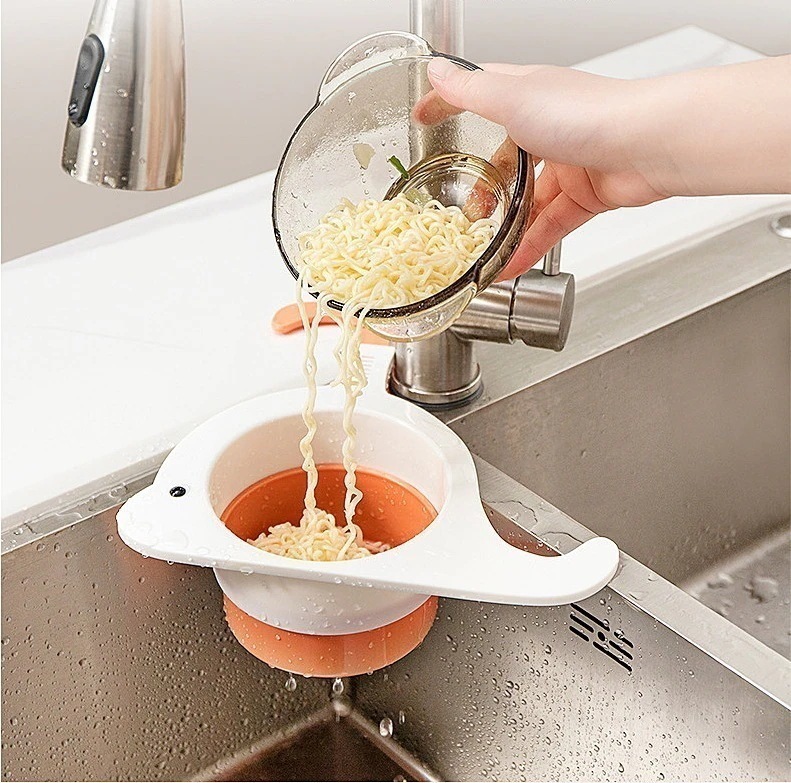 団体購入6件価格 キッチン クジラ シンク 排水バスケット 格納式 調節可能 ドライ ウェット 分離フィルター バスケット 残り物 残り物 残留物 フィルター メッシュ- 本体オレンジ＋白 本体白＋オ